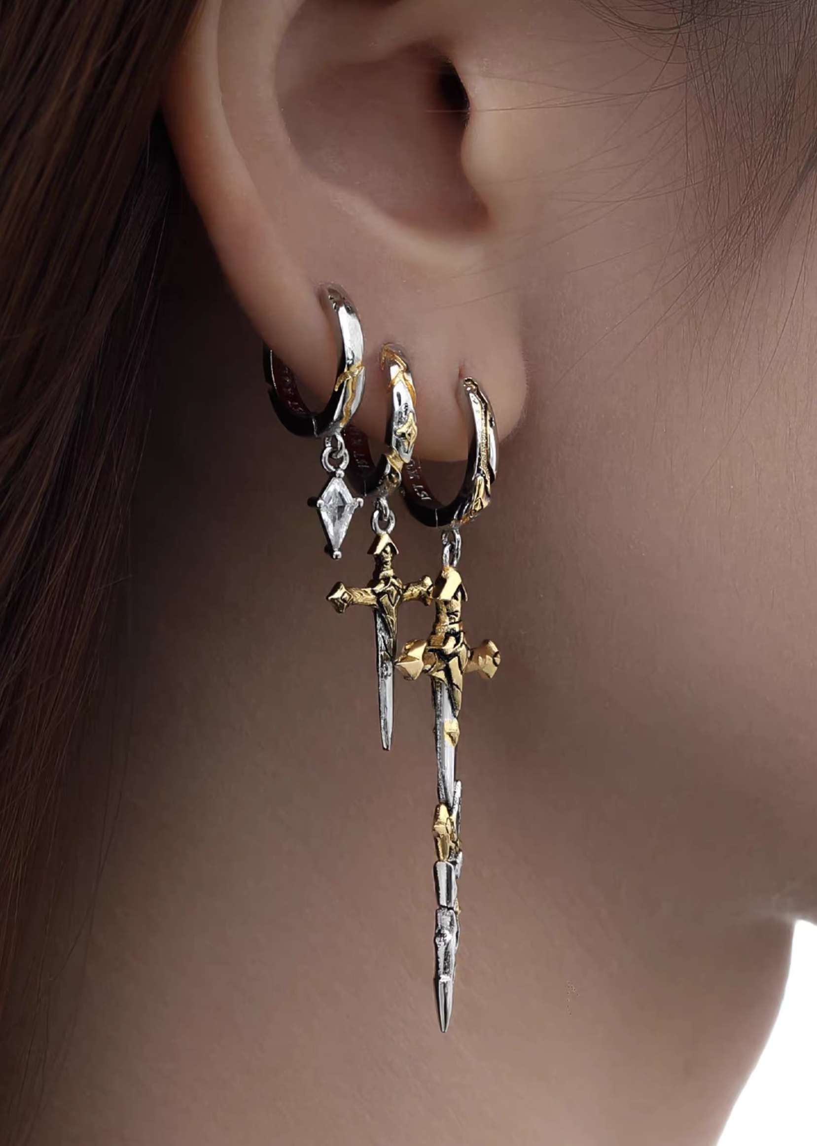Gothic Sword & Dagger Huggie Hoop Earrings