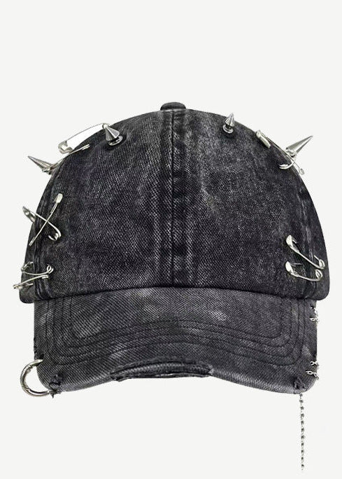 Distressed Pierced Rivet Y2K Baseball Cap