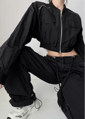 Retro Cropped Two-Way Zip Bomber Jacket