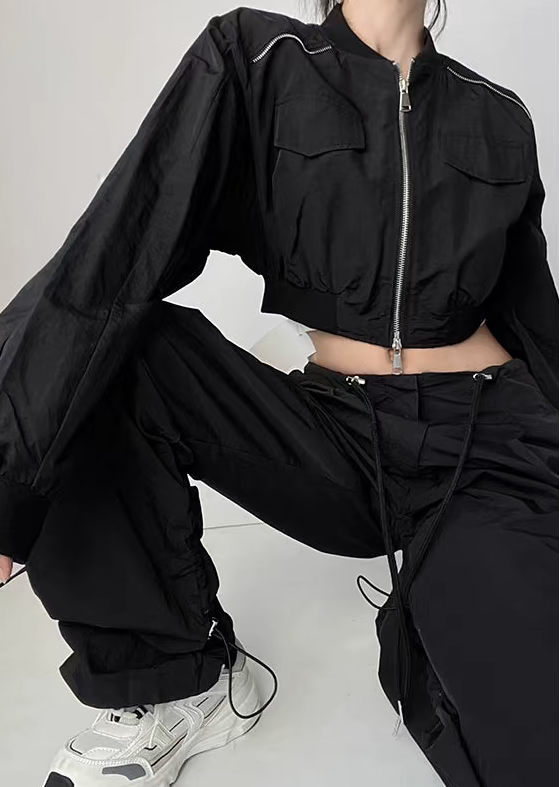 Retro Cropped Two-Way Zip Bomber Jacket