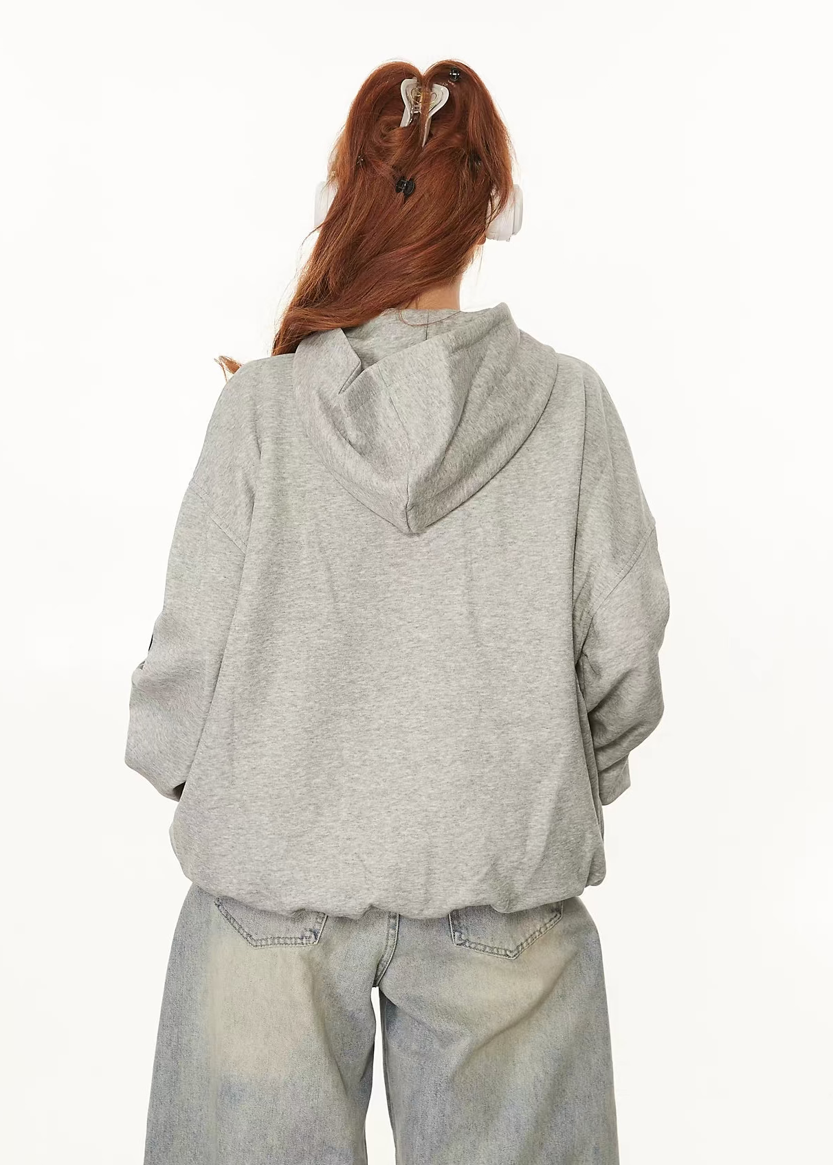 Distressed Letter Patchwork Zip-Up Hoodie