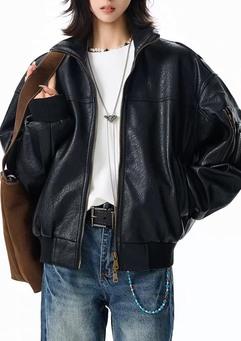 Vintage Matte PU Leather Zip Jacket