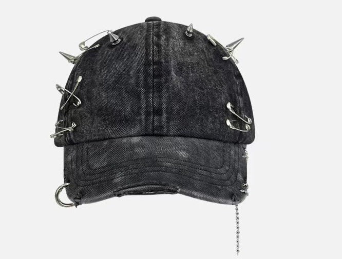 Distressed Pierced Rivet Y2K Baseball Cap