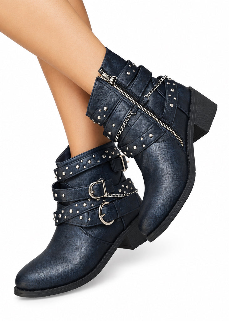 Punk Rivet Pointed Mid-Calf Boots