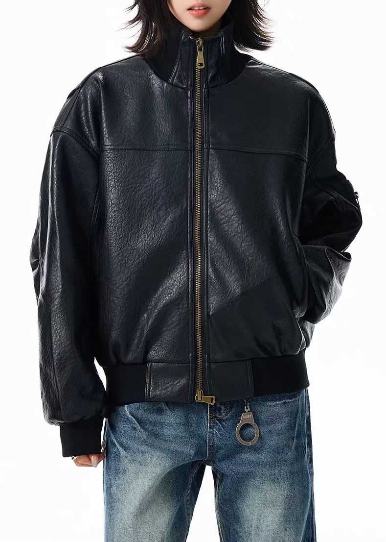 Vintage Matte PU Leather Zip Jacket