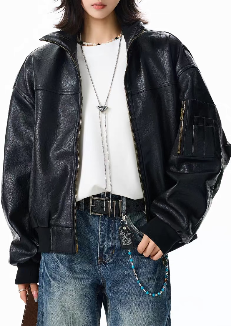 Vintage Matte PU Leather Zip Jacket