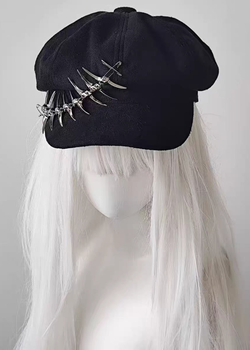 Snake Bone Studded Octagonal Newsboy Cap