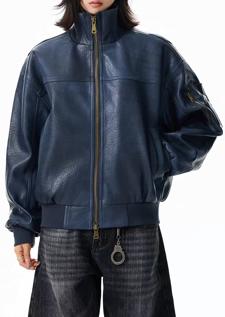 Vintage Matte PU Leather Zip Jacket