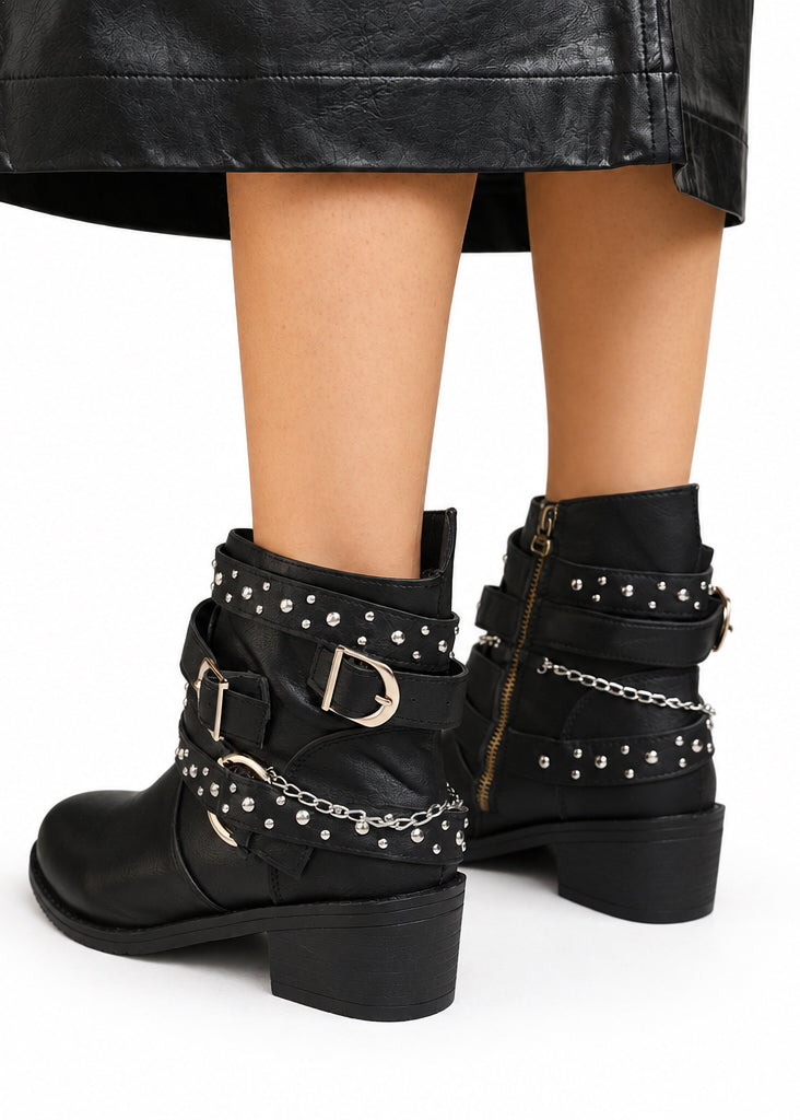 Punk Rivet Pointed Mid-Calf Boots