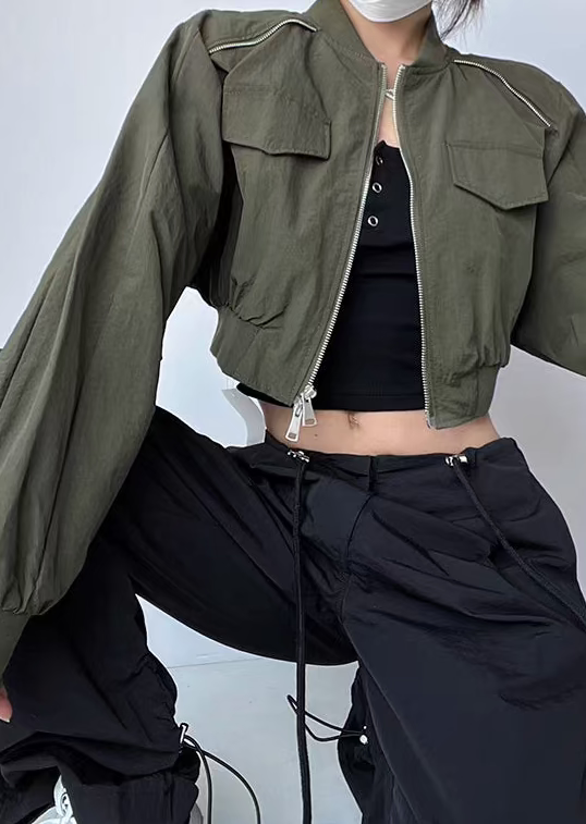 Retro Cropped Two-Way Zip Bomber Jacket