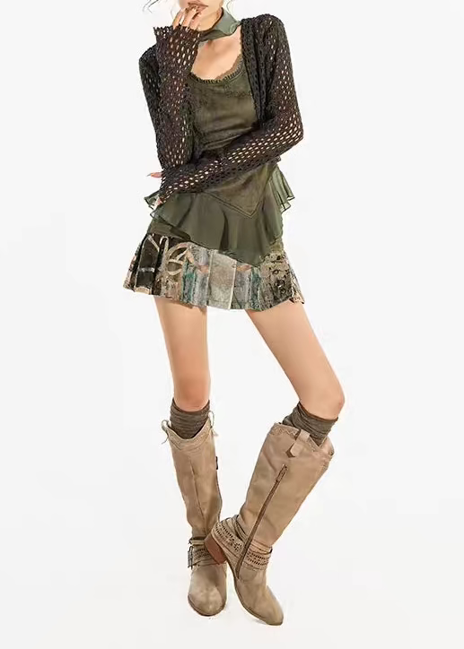 Forest Hex Open-Knit Cropped Cardigan