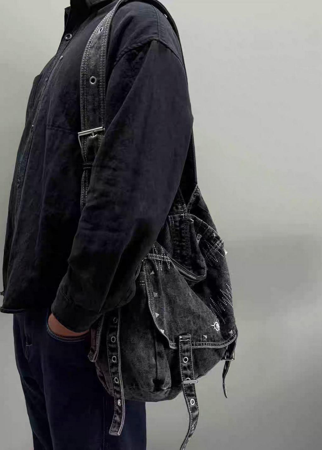 Embroidered Large Denim Hobo Tote Bag