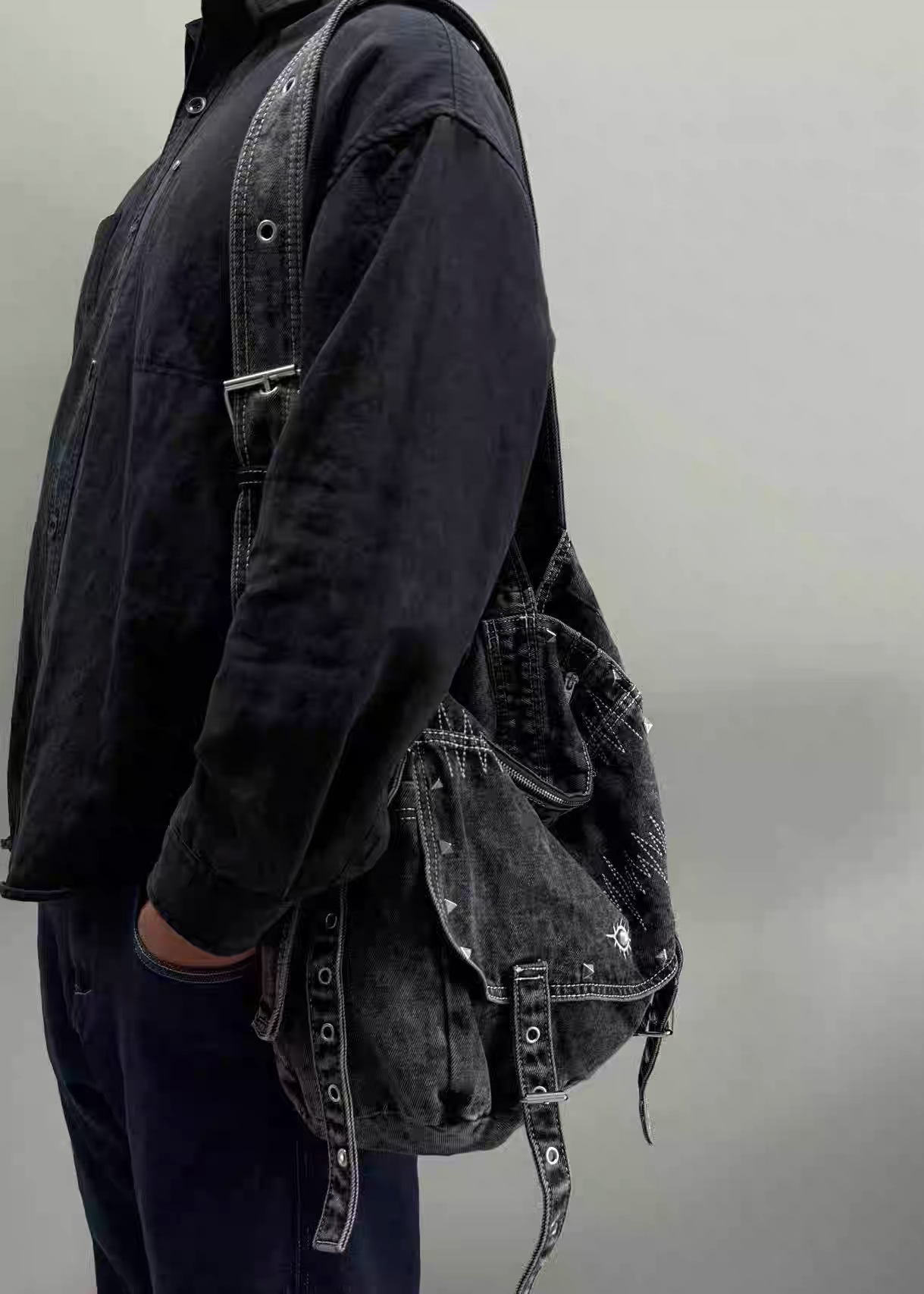 Embroidered Large Denim Hobo Tote Bag