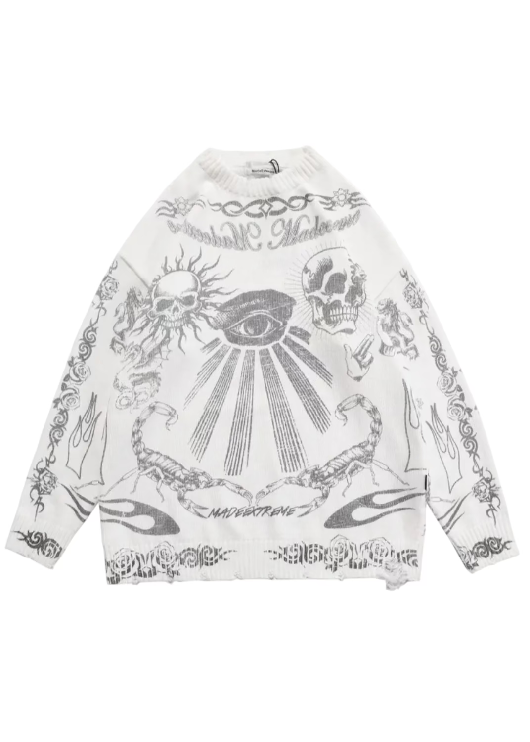 Y2K Skull & Dark Flames Knitted Sweater