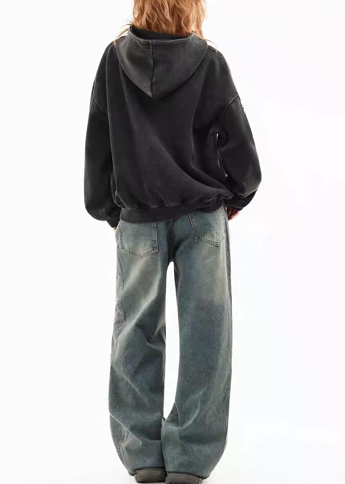 Distressed Letter Patchwork Zip-Up Hoodie
