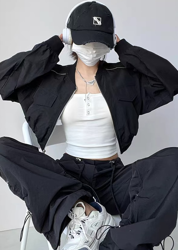 Retro Cropped Two-Way Zip Bomber Jacket