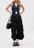 Punk Multi-Pocket Wide-Leg Cargo Capri Pants