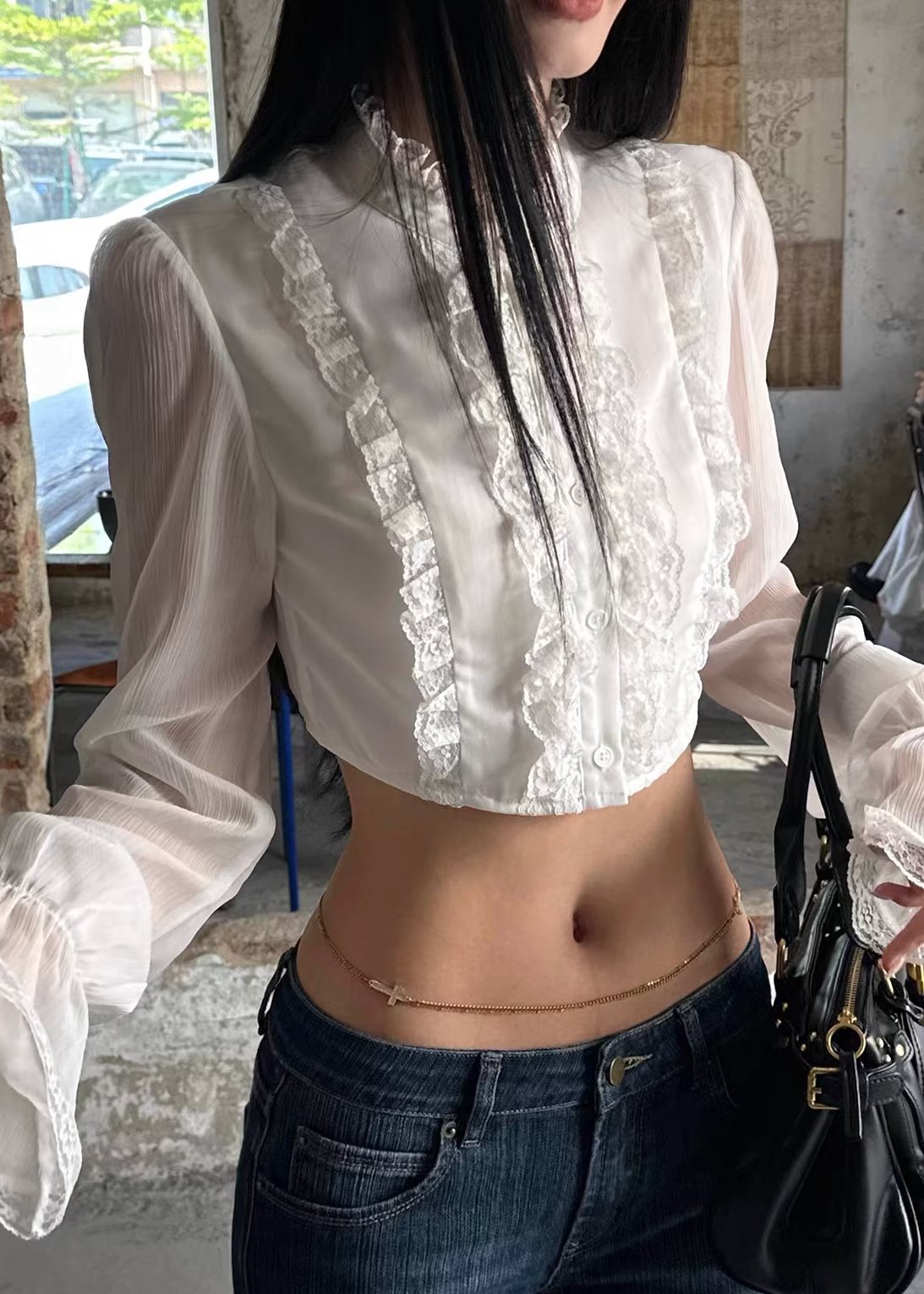 Ethereal Flare Chiffon Crop Blouse
