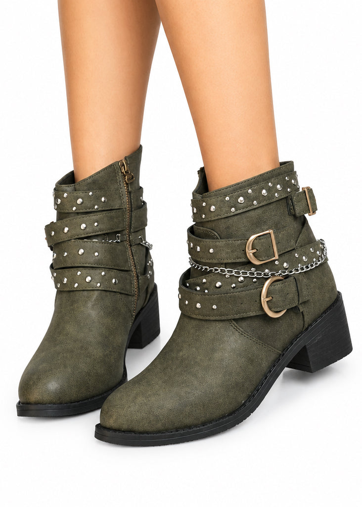 Punk Rivet Pointed Mid-Calf Boots