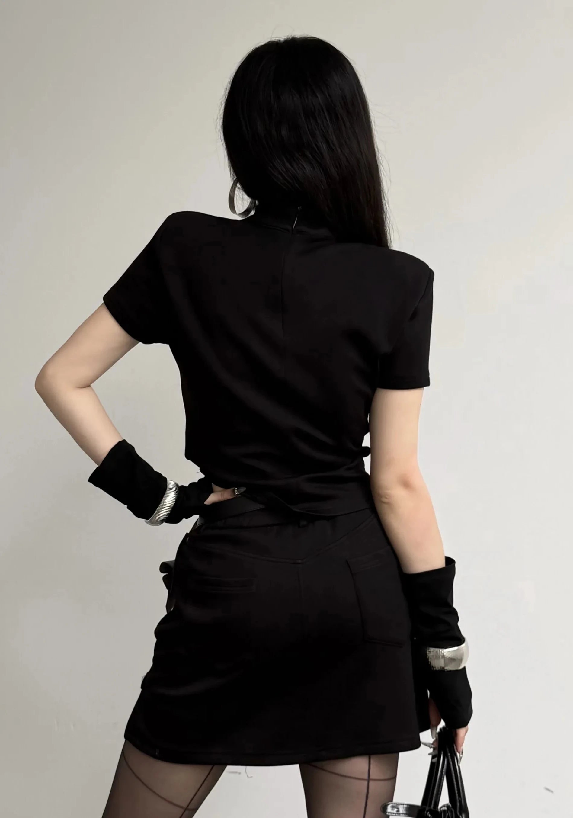 Black Gothic Two-Piece Crop Top & Skirt Set