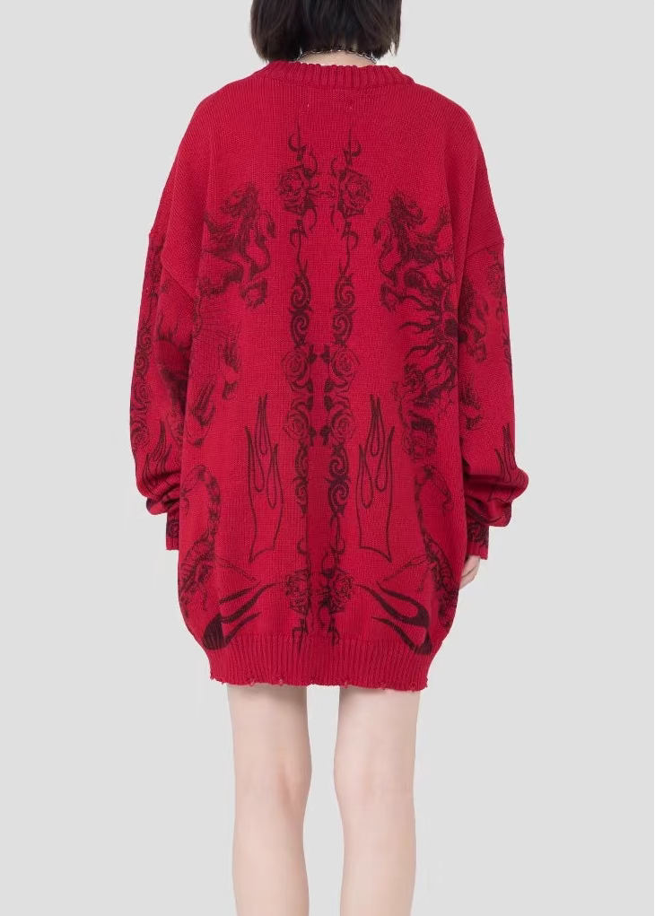 Y2K Skull & Dark Flames Knitted Sweater