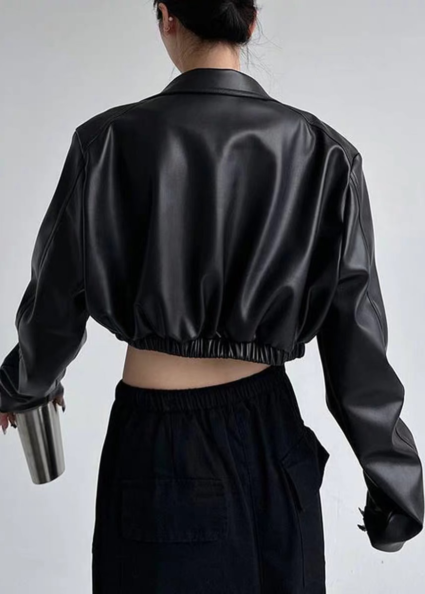 Retro Oversized Cropped Faux Leather Jacket