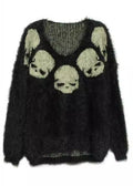 Oversized Fluffy Skull Jacquard Knitted Sweater