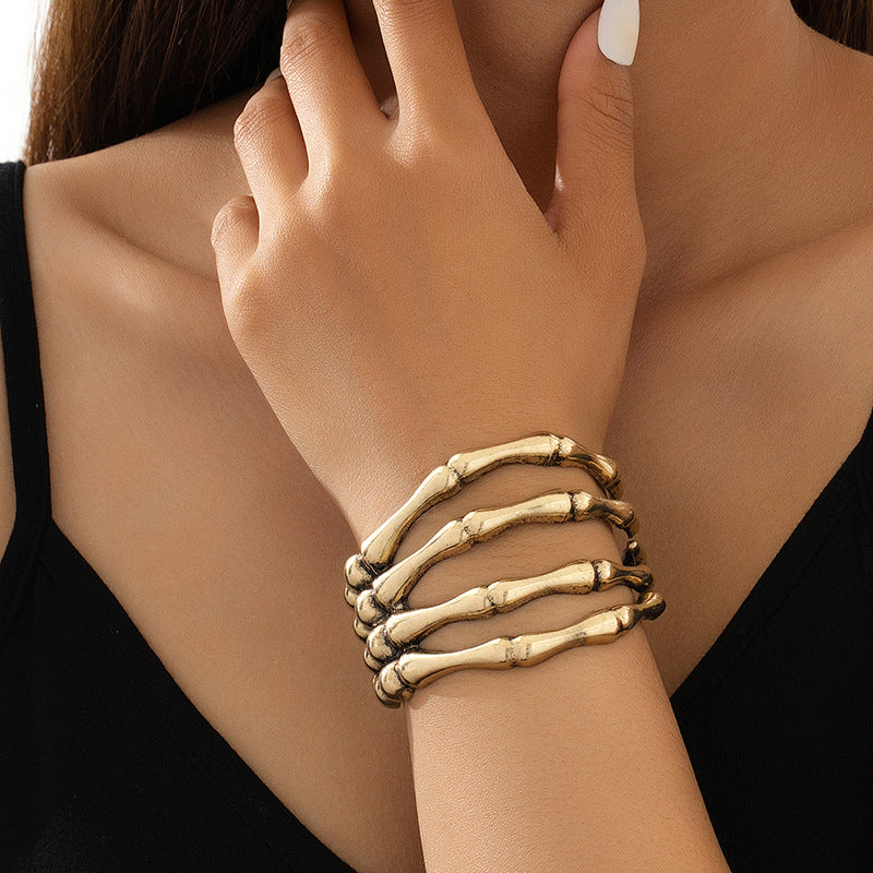 Antique Gothic Skeleton Hand Cuff Bracelet