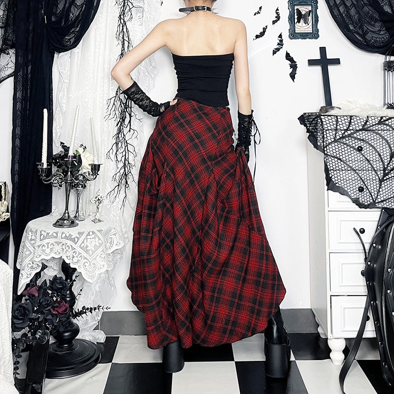 Punk Grunge Adjustable Plaid Midi Skirt