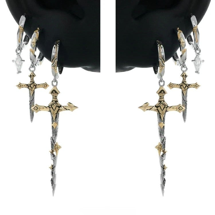 Gothic Sword & Dagger Huggie Hoop Earrings
