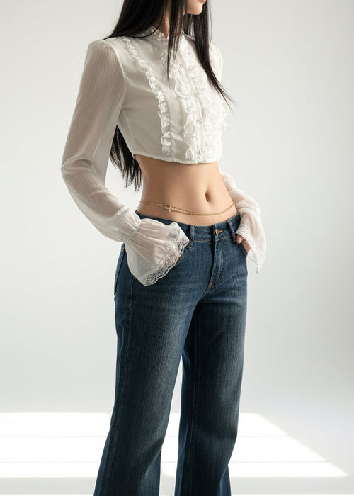 Ethereal Flare Chiffon Crop Blouse