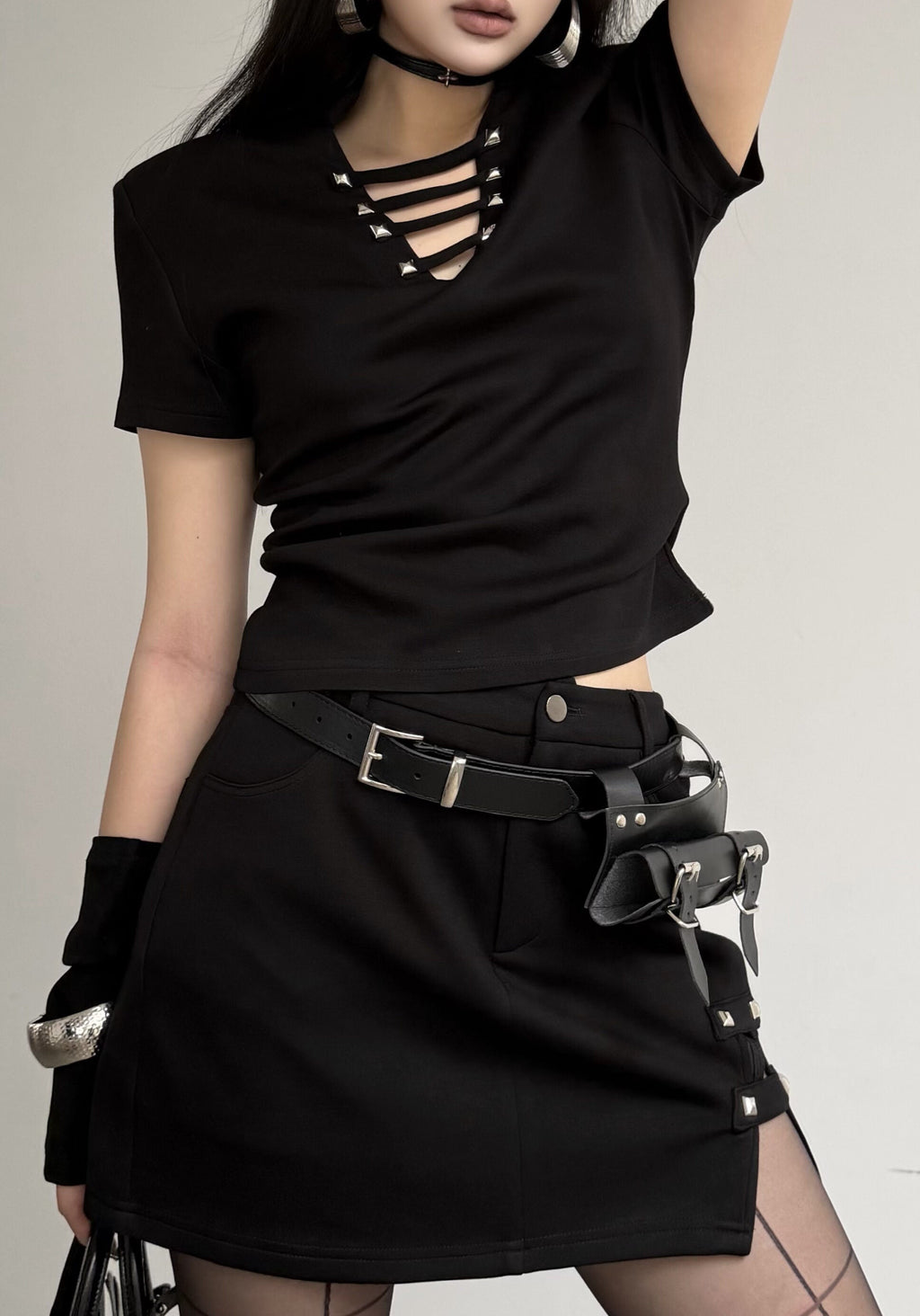 Black Gothic Two-Piece Crop Top & Skirt Set
