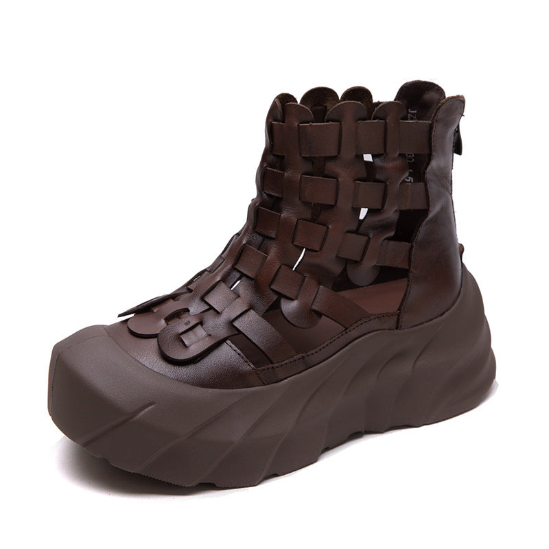 Dystopian Handwoven Leather Platform Boots