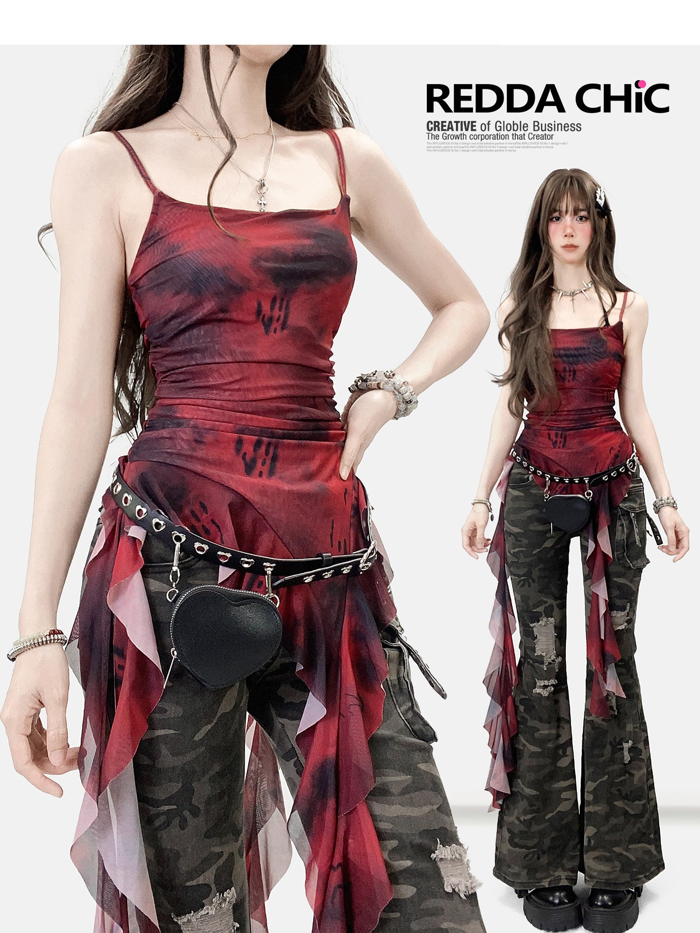 Crimson Grunge Distressed Camisole Top