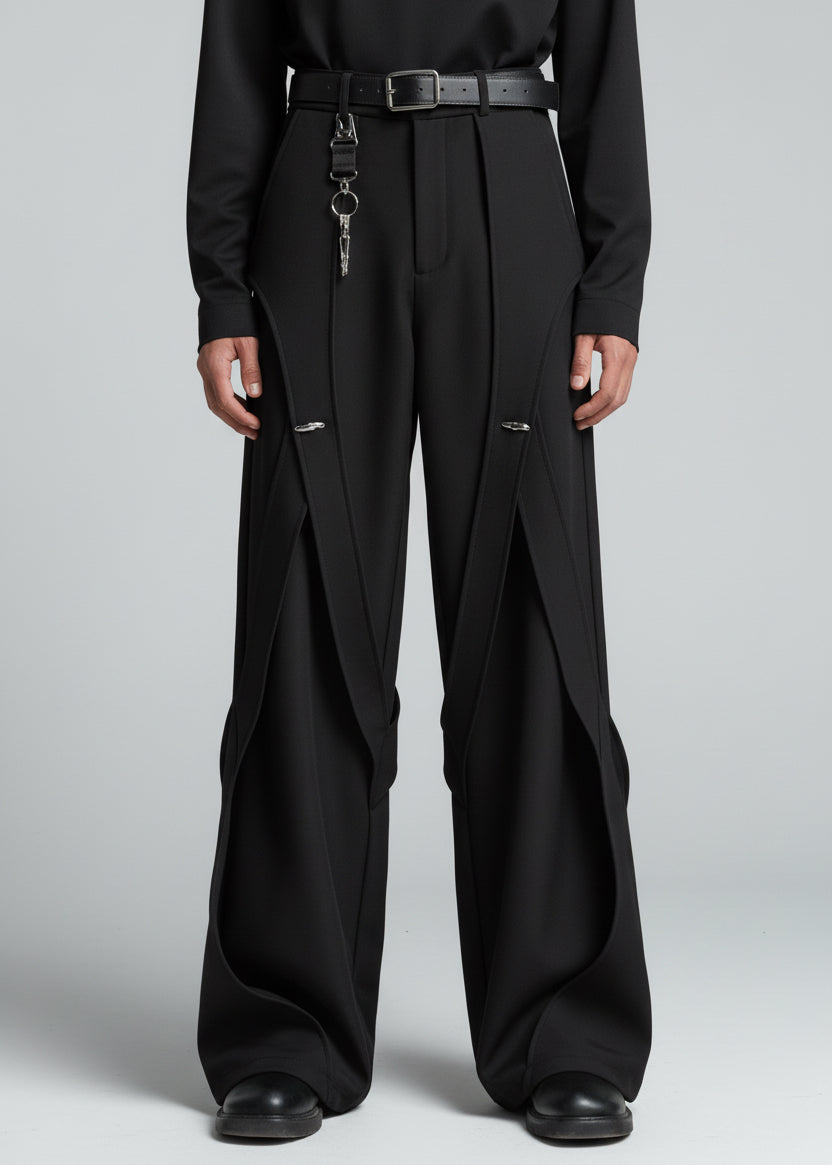Retro Deconstructed Patchwork Wide-Leg Trousers