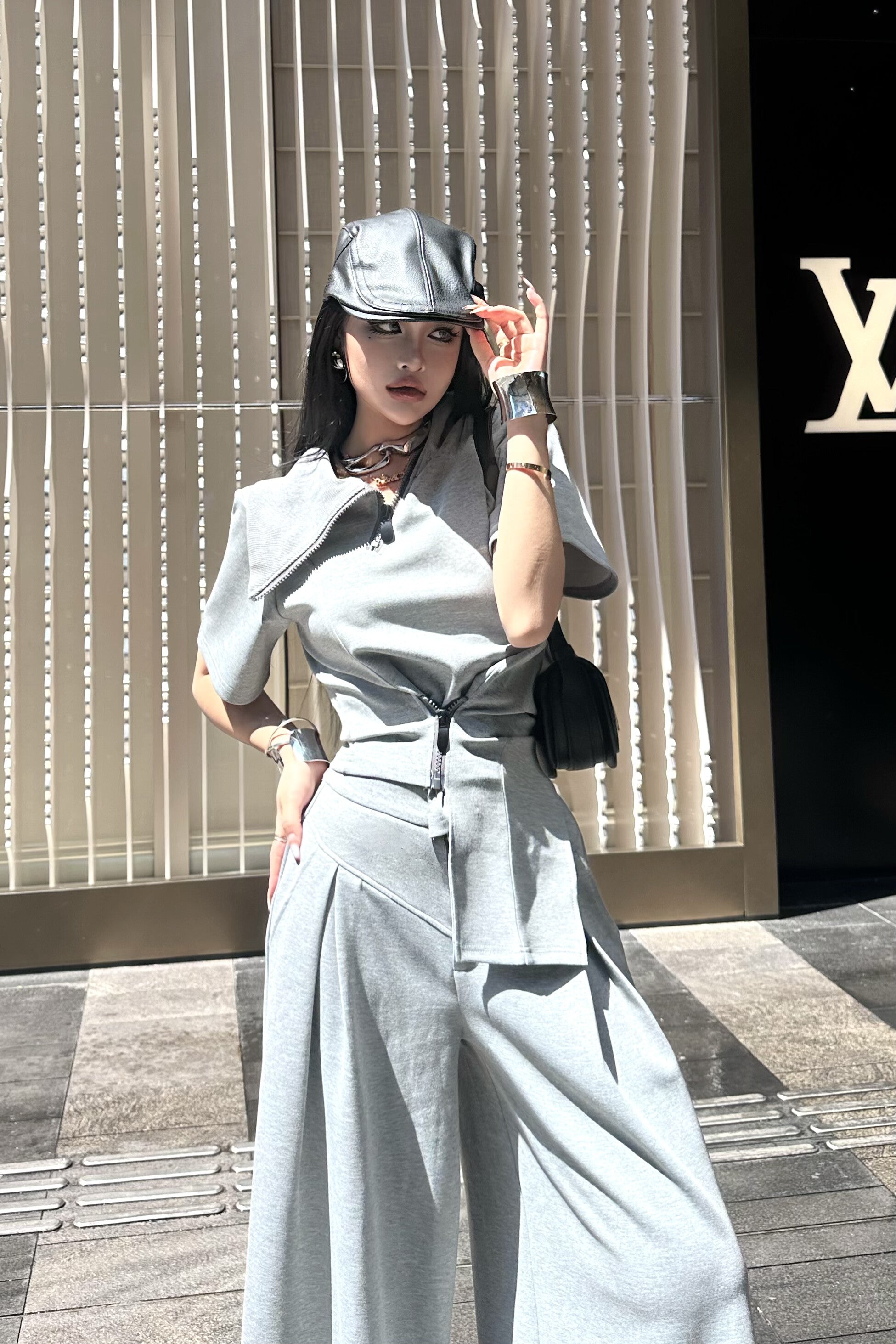 "Doomsday Edge" Cyberpunk Wide-Leg Two-Piece Set