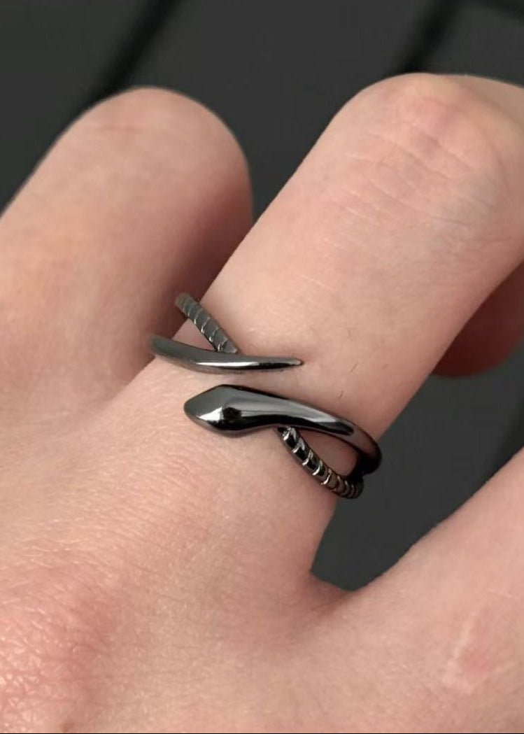 Black Ouroboros Snake Adjustable Ring
