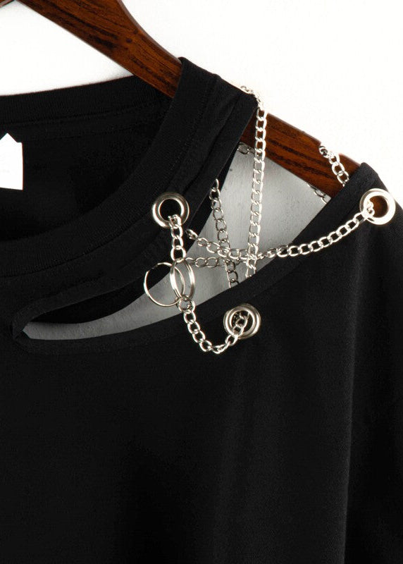 Gothic Chain Cut-Out Drawstring Crop Top