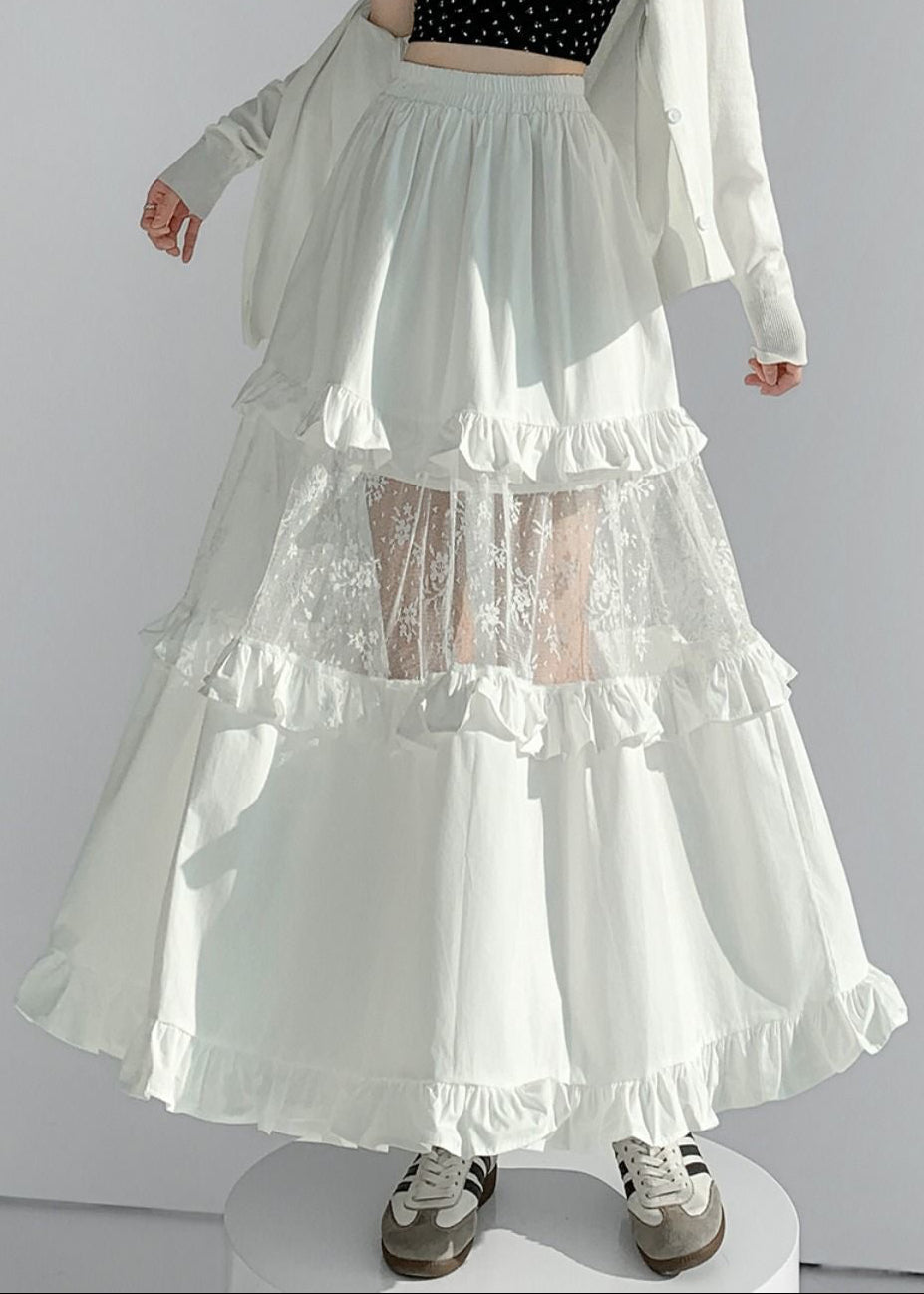 Obsidian Whispers Tiered Lace Patchwork Maxi Skirt