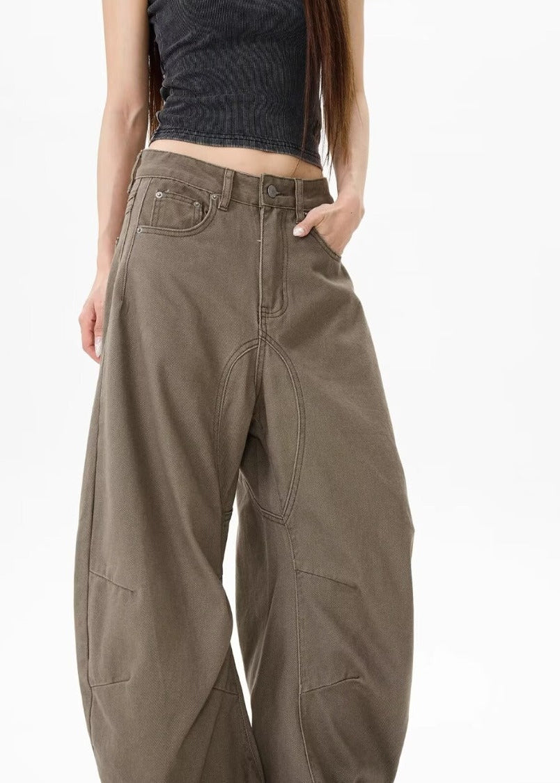 Vintage Loose Wide-Leg Brown Jeans