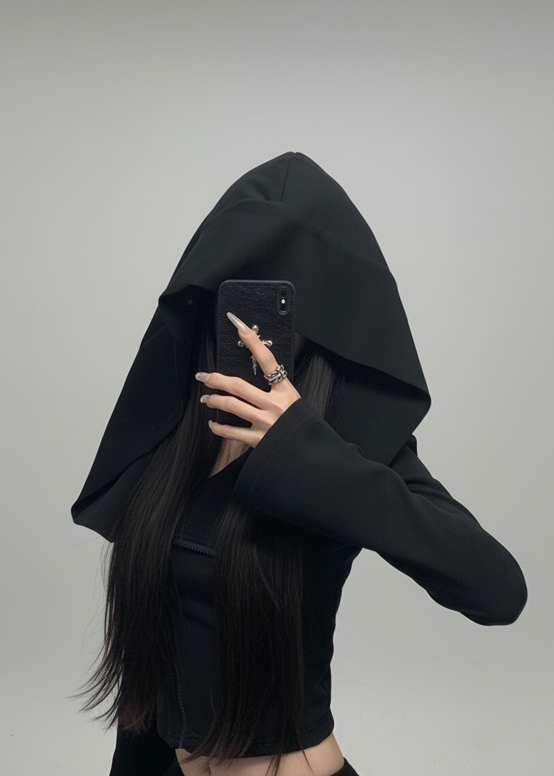 Shadow Veil Oversized Hooded Cropped Top