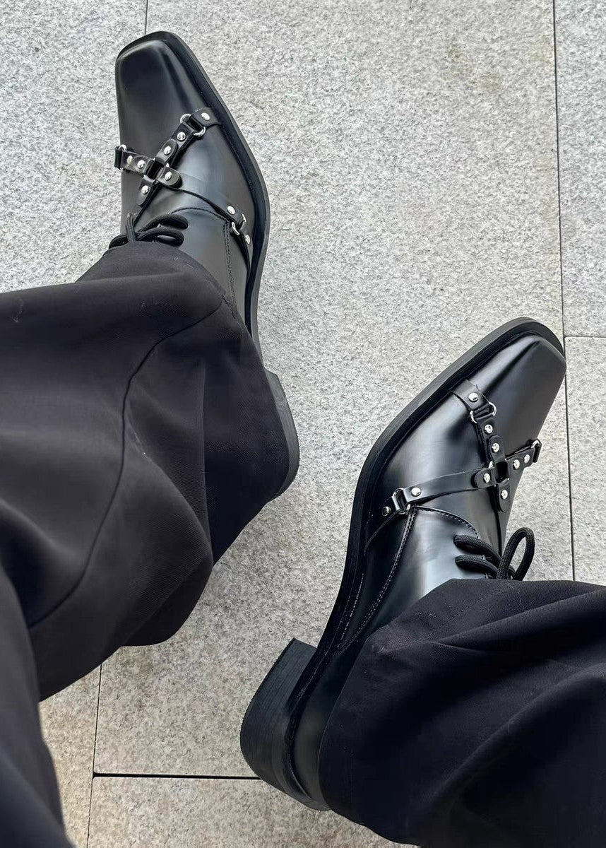 Goth Square-Toe Studded Leather Derby Shoes