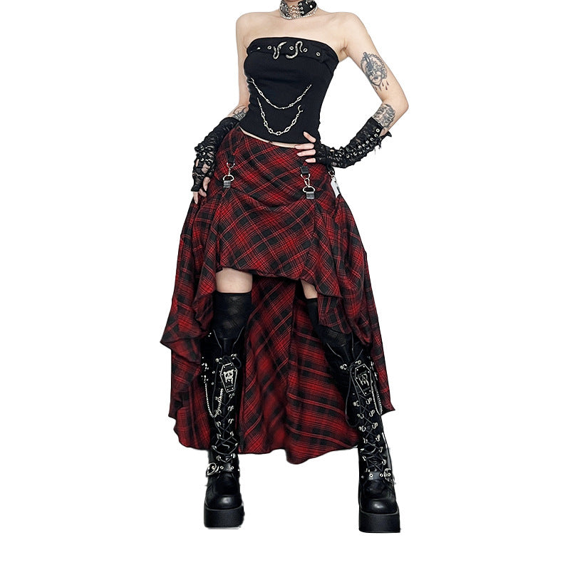 Punk Grunge Adjustable Plaid Midi Skirt