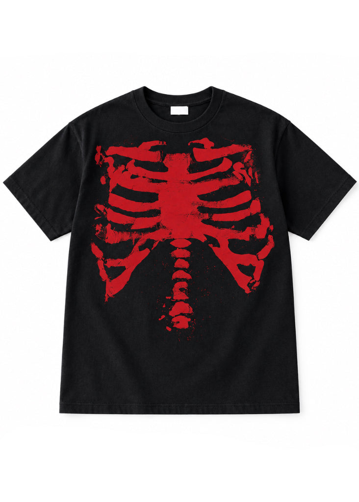 Red Skeleton Ribcage Dark Gothic T-Shirt