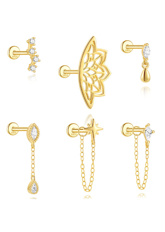 S925 Sterling Silver Lotus Zircon Piercing Stud