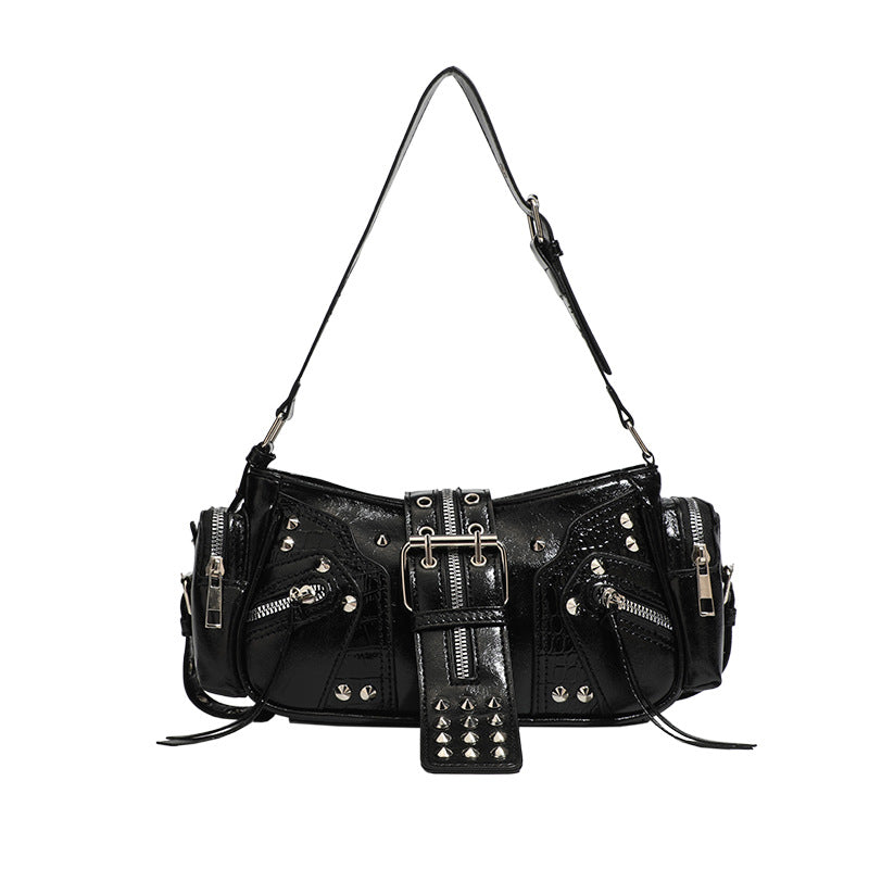 Obsidian Grunge Oil-Wax Dumpling Shoulder Bag