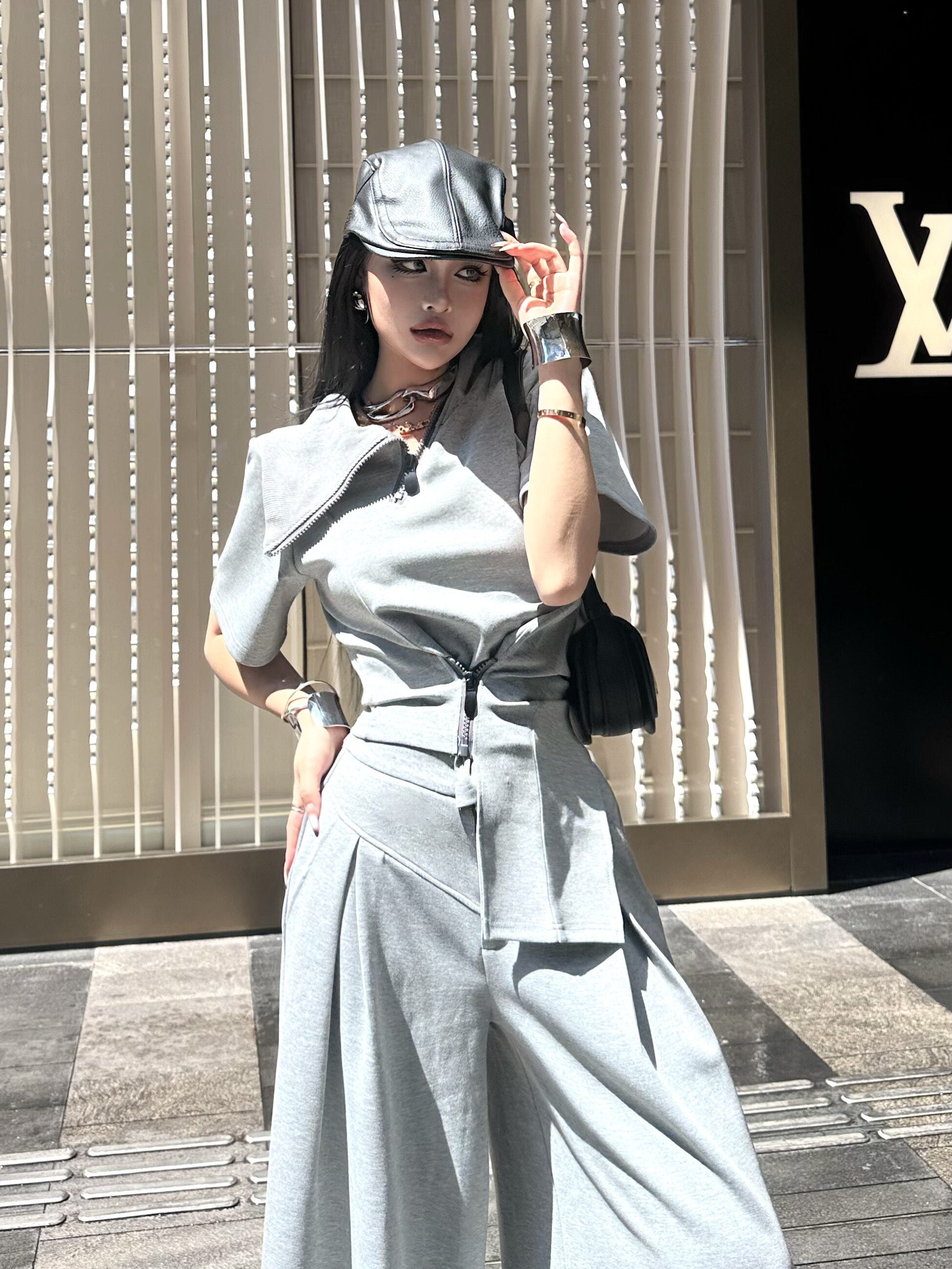 "Doomsday Edge" Cyberpunk Wide-Leg Two-Piece Set