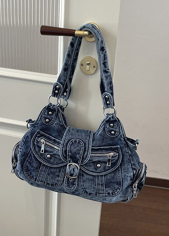 Vintage Denim Multi-Pocket Crossbody Bag