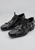 Goth Square-Toe Studded Leather Derby Shoes