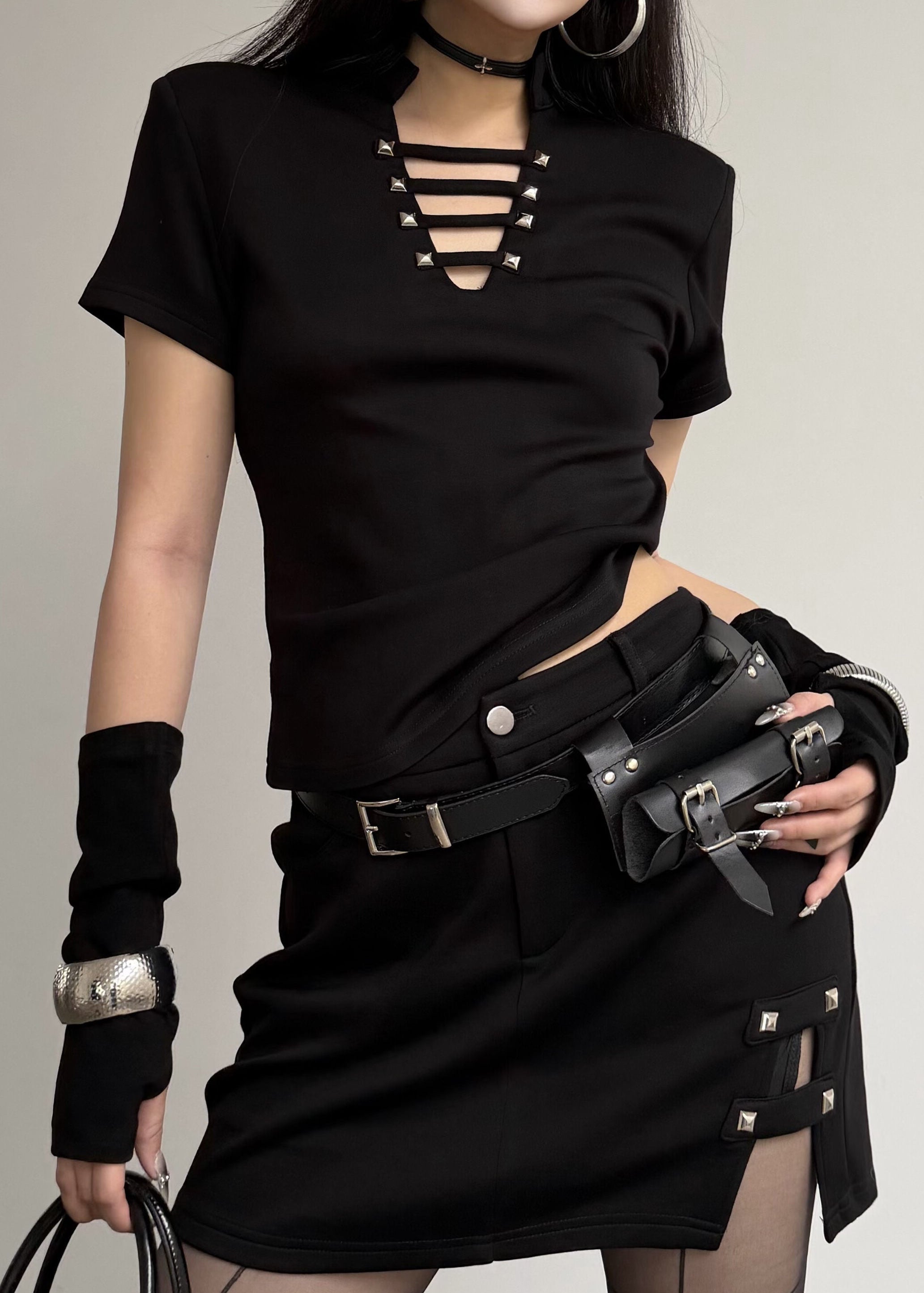 Black Gothic Two-Piece Crop Top & Skirt Set